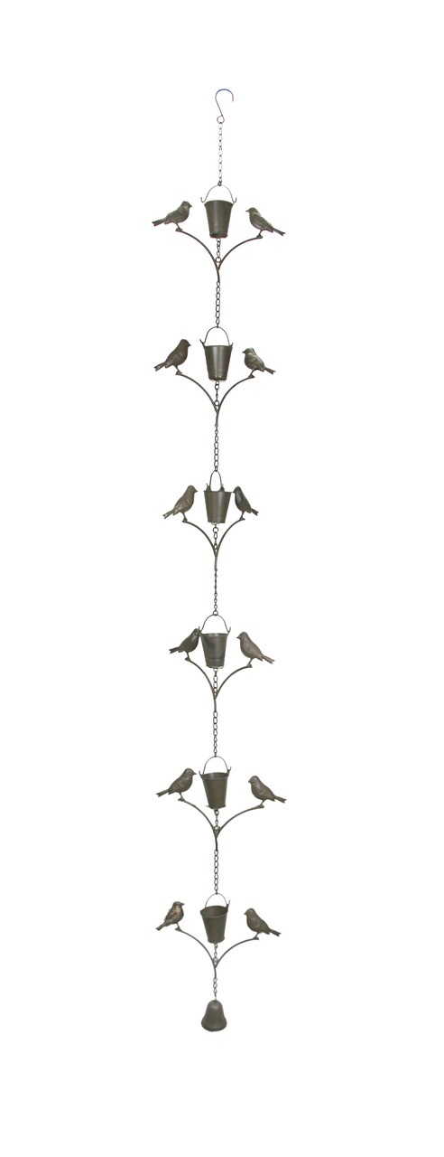 78 Inch Metal Rain Chain Decorative Bird Patio Decor Garden Accent Hanging Art